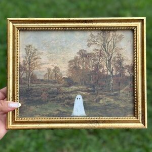 Halloween Ghost Art Picture Gold Frame